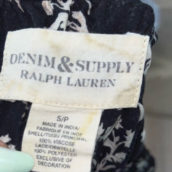 Denim & Supply Ralph Lauren Women’s Shirt Size Small Black Floral Smocked Boho - Picture 3 of 3